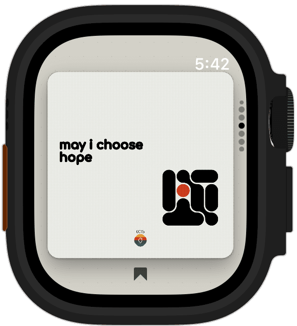 mettā for Apple Watch showing the card “may i choose hope”, with the bookmark beneath it